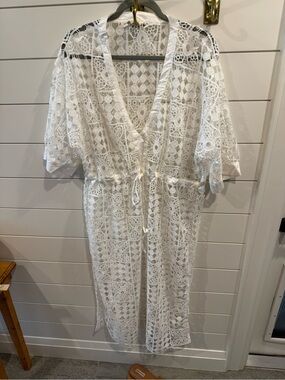 India Boutique White Crochet Lace Swim Coverup